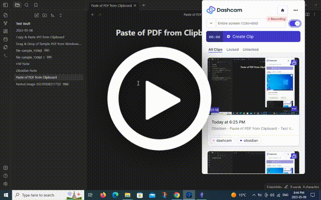 Obsidian - Paste of PDF from Clipboard - Test Vault - Obsidian v1.2.7