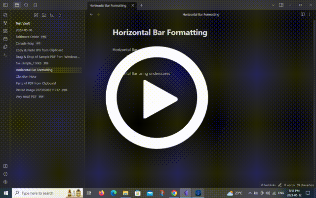 Obsidian - Horizontal Bar Formatting - Test Vault - Obsidian v1.2.8